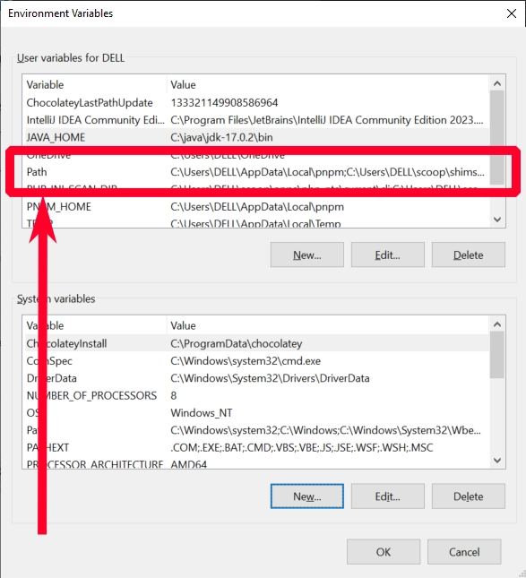 Select the Path variable.