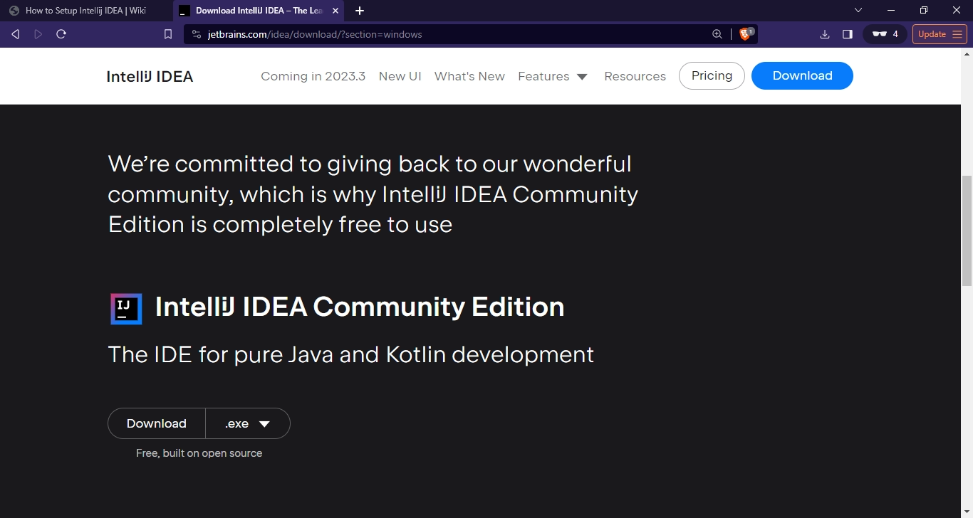 Intellij IDEA Community edition download section