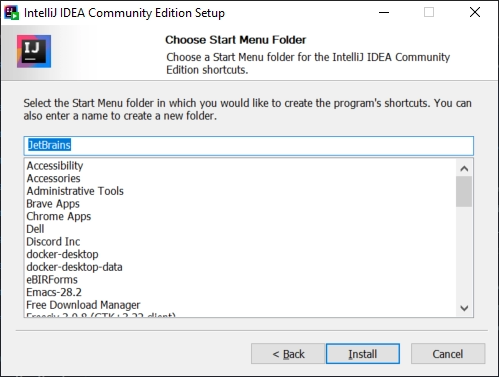 Choose start menu folder. Click install.