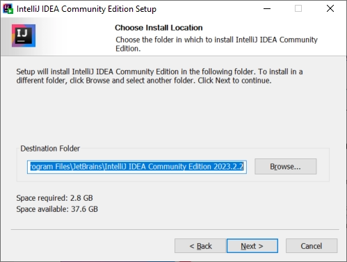Destination folder. Click next.